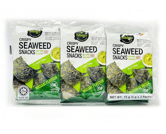 Bibigo - Knuspriger Algen-Snack Wasabi 3 x 5g